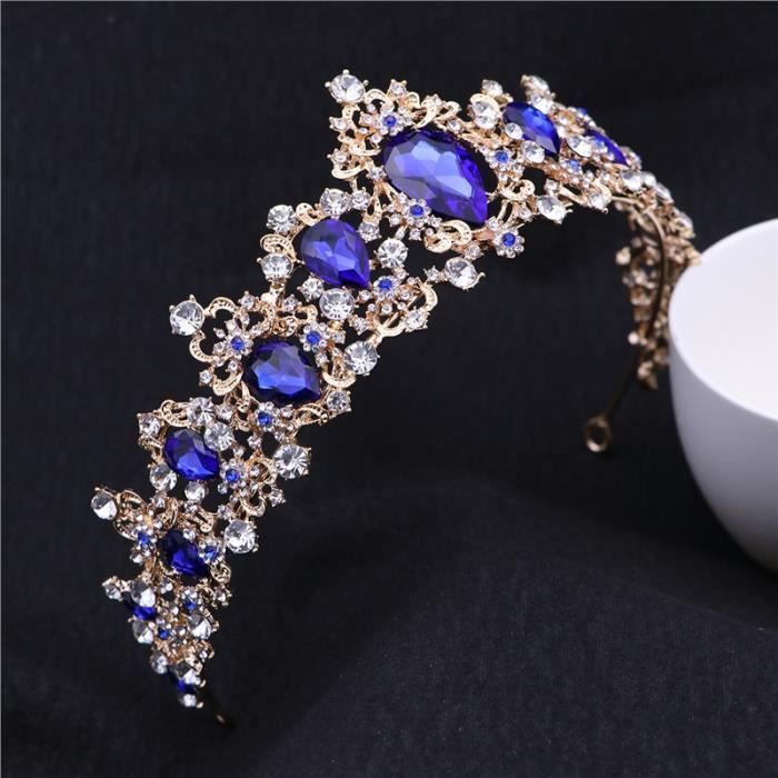 Royal Crystal Tiara Mariage Couronne Princesse Coiffes Accessoires de cheveux de mariée (Bleu)