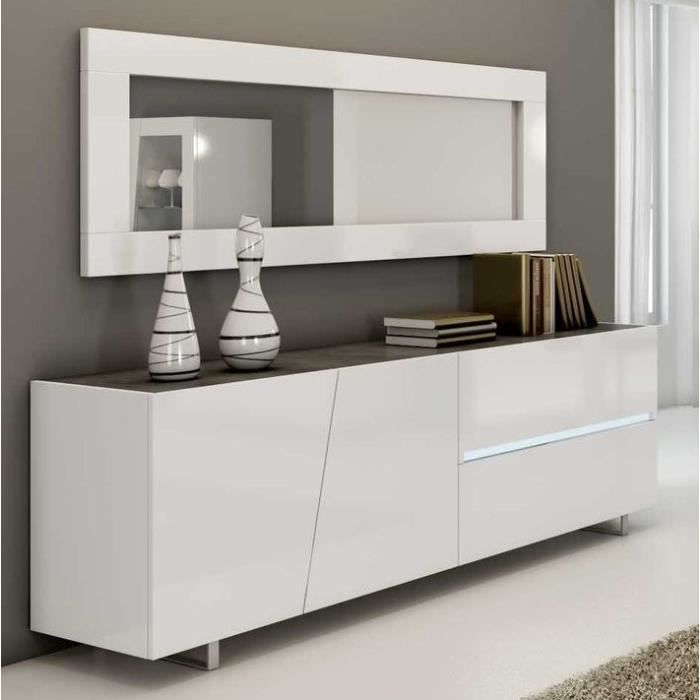 Enfilade design laqué blanc 200 cm LAUREA, 3 portes - 1 tiroirs Blanc