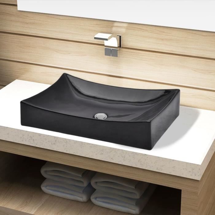 Vasque rectangulaire céramique Noir - Lavabo Vasque à poser pour salle de bain Vasque Lavabo à poser