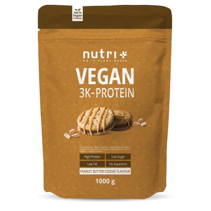 NUTRI-PLUS SHAPE & SHAKE 3K PROTEIN - Poudre de protéines végétaliennes - BISCUITS AU BEURRE DE CACAHUÈTE - PROTEINES - 1000g