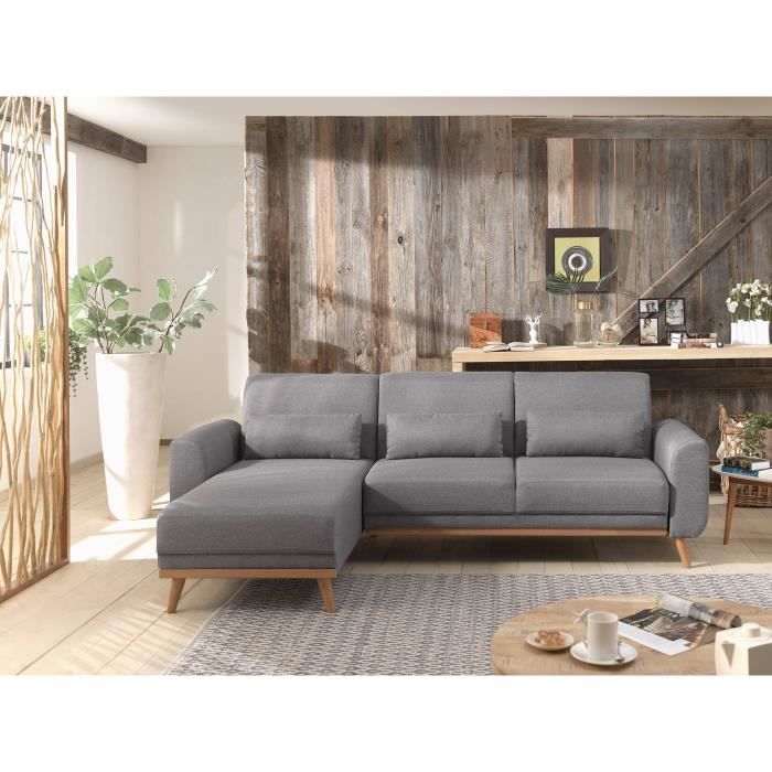 VERA - Canapé d'angle réversible convertible au style scandinave en tissu - 246x88x149cm Couleur - Gris clair