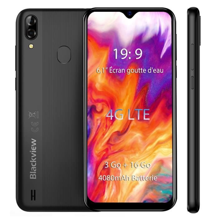 Smartphone 4G Pas cher Blackview A60 3Go + 16Go 6.1- Écran - Noir