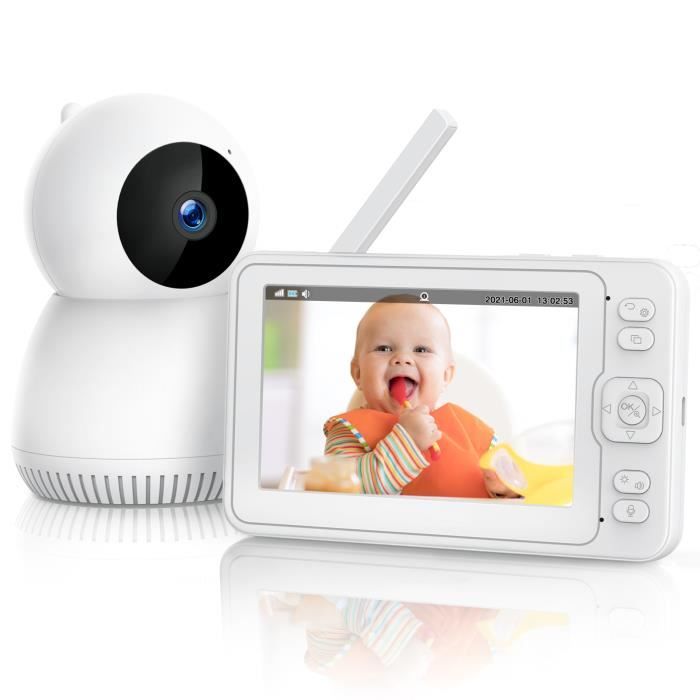 5”LCD Babyphone 360° PTZ Caméra Surveillance sans Fil,VOX,Vision Nocturne,Audio bidirectionnel,Capteur de Température,Berceuses