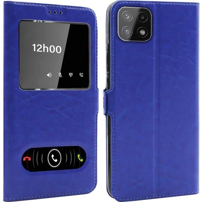 Coque Samsung Galaxy A22 5G (PAS pour 4G), Double Fenêtre - Bleu