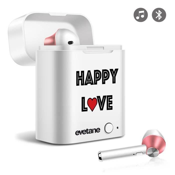 Ecouteurs Sans Fil Bluetooth Rose Gold rose gold Happy Love Ecriture Tendance et Design Evetane.
