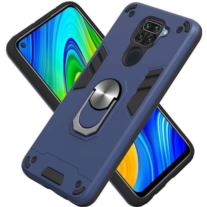 Coque Xiaomi Redmi Note 9 - Redmi 10X 4G, Housse PC Dur et Soft TPU Silicone Dual Layer Antichoc Etui Rotatif Bague Voiture mNS