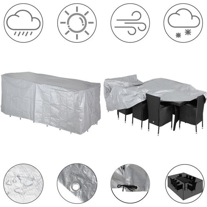 Kingsleeve - Bâche de Protection salon de Jardin 8+1 - Housse • 308x138x89 cm • PE Anti-déchirures • Résistant aux intempéries