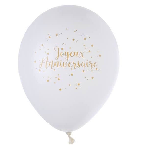 Ballon anniversaire blanc et or (x8) REF/5662
