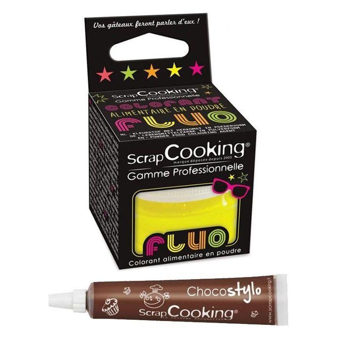 Stylo chocolat + Colorant alimentaire en poudre Jaune fluo