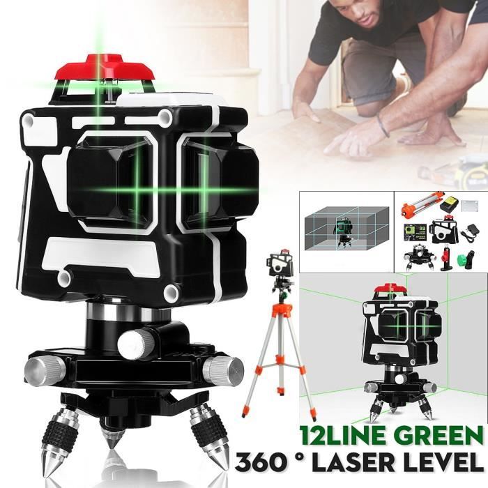 TEMPSA 12 Ligne Vert 808nm 3D Niveau Laser 360° Automatique Outil Mesure + Trépied