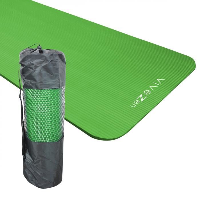 Tapis de yoga, de gym, d'exercices 180 x 60 x 1,2 cm + sac de transport - Vert - Vivezen