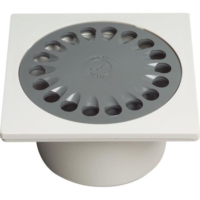 WIRQUIN Bonde de sol SP6000 - 10 x 10 cm - Ø 40 mm - Corps blanc - Grille inox - À coller