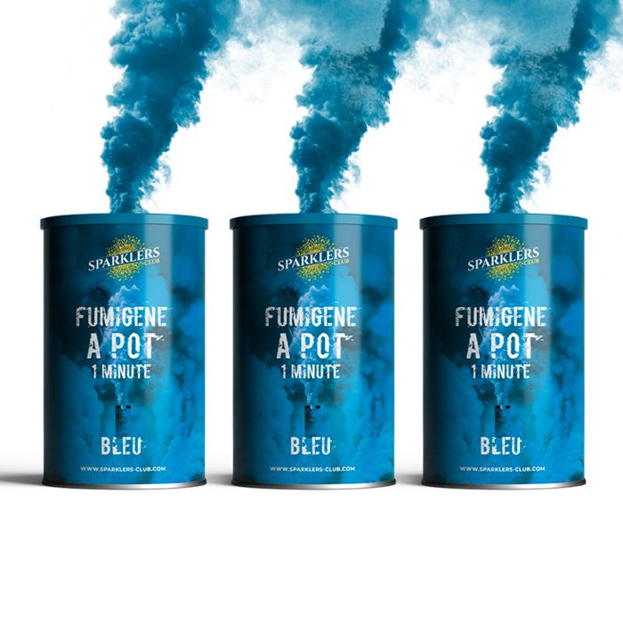 Lot de 3 Fumigènes en Pot 1 MINUTE couleur Bleu - Allumage à mèche, durée 60 secondes,