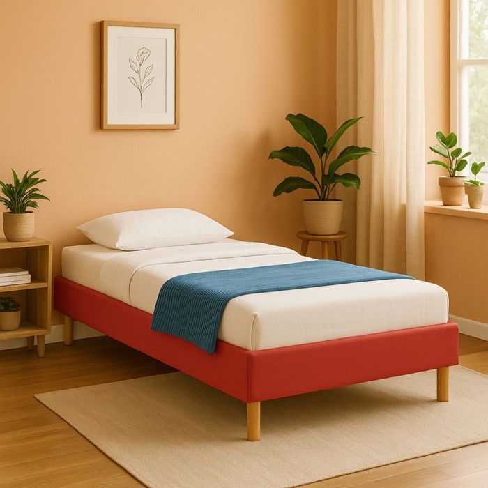 Sommier Tapissier Rouge 90x190 cm avec Pieds de 20 cm - Confort et Solidité - SOMMIER GREGORY ROUGE