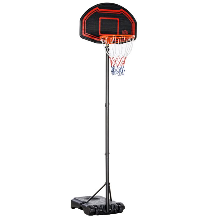 Panier de basket extérieur HOMCOM avec poteau panneau base de lestage sur roulettes hauteur réglable 2 1-2 6 m (panier) noir rouge Panier de basket extérieur HOMCOM avec poteau panneau base de lestage sur roulettes hauteur réglable 2 1-2 6 m (panier) noir rouge