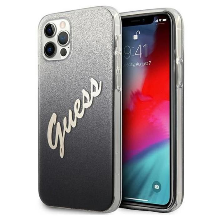 Guess Coque de téléphone - Glitter Gradient Script - Noir - Protection chocs - Compatible sans fil - vue 1