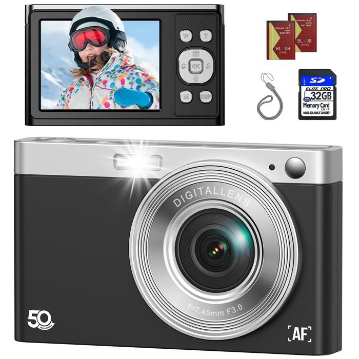 Appareil Photo Numérique 4K 48 MP – Zoom 18x, Écran 2.8", Vidéo 4K 30fps, Idéal Enfants, Ados & Débutants + Carte SD 32 Go