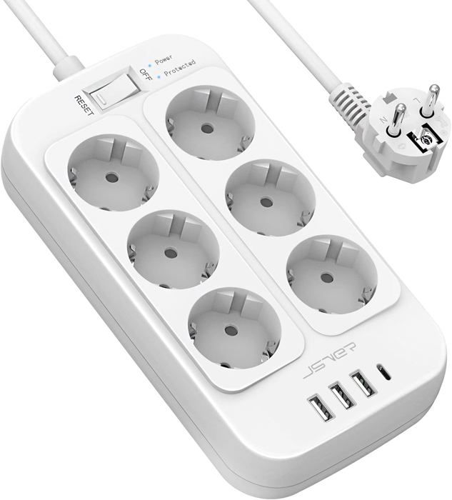 Mini Multiprise Multiprise Electrique,Bloc 6 Prises 3680W 13A Avec 4 Ports Chargeur (3 ...