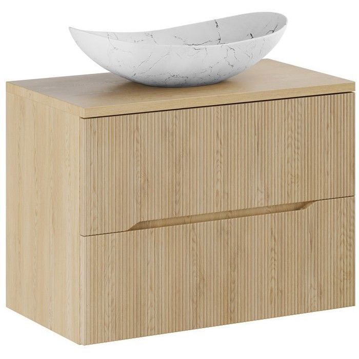 Meuble de salle de bain suspendu sous vasque NORDIC - chêne cremona - 80 cm avec plan et vasque LENA Meuble de salle de bain suspendu sous vasque NORDIC - chêne cremona - 80 cm avec plan et vasque LENA