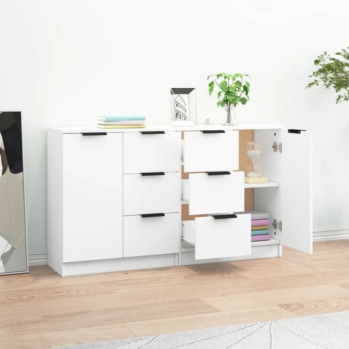 Bon plan Buffet bahut vaisselier - JILI HOT - Buffets - 2 pcs - blanc 60x30x70cm - Bois dingénierie - commode Salon/Cuisine