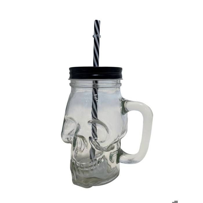 PTIT CLOWN Verre Tête de Mort 500 ml - Verre cocktail avec paille réutilisable et couvercle noir