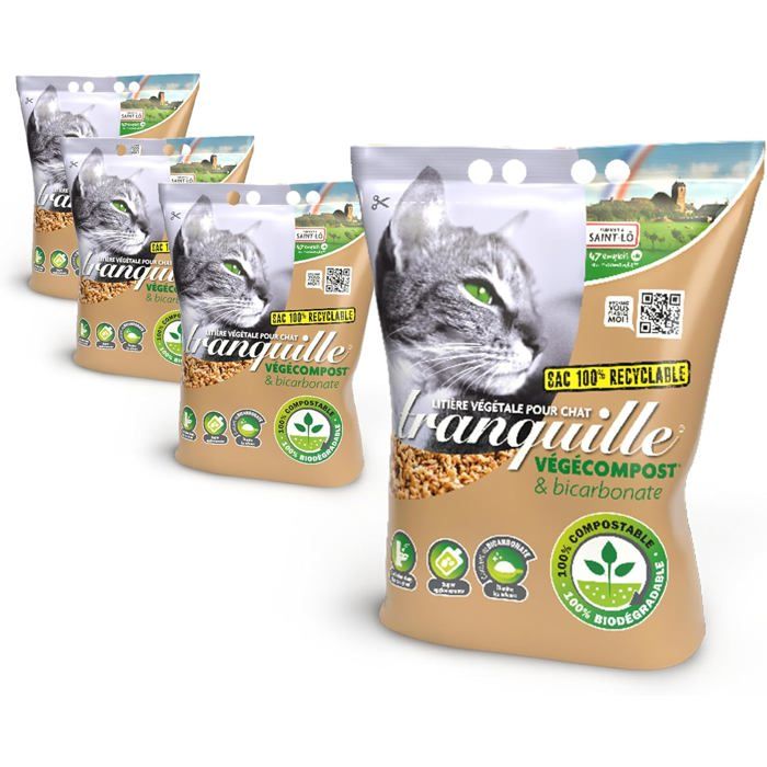 Comparer les prix de Litière Végétale Pour Chat Agglomérante Vegecompost 4 Litres-Lot De 4