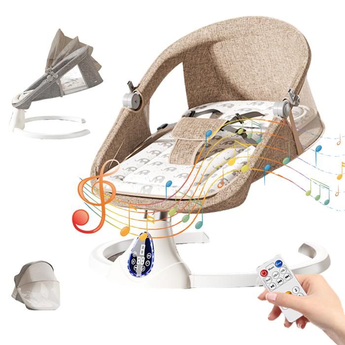 Balancelle Bébé Électrique - 5 vitesses réglables - Minuterie - Télécommande - Harnais de sécurité cinq points - 0-24 mois - Kaki