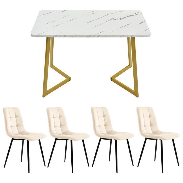Table à Manger avec 4 Chaises Table à Manger Rectangulaire Chaises De Cuisine En Velours 117 cm Beige Beige