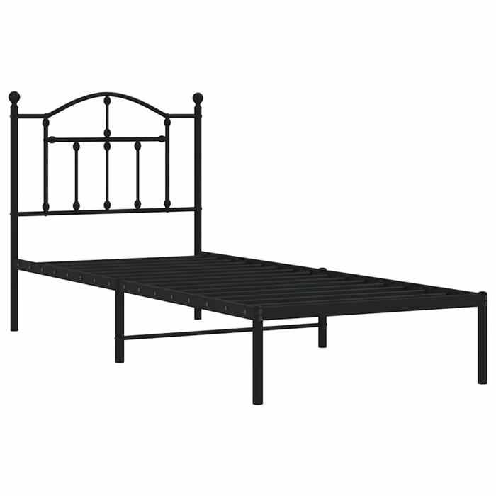 Métal Cadre de lit - BURKE - sans matelas - 1 PERSONNE - avec tête de lit - noir 90x190 cm BB1604