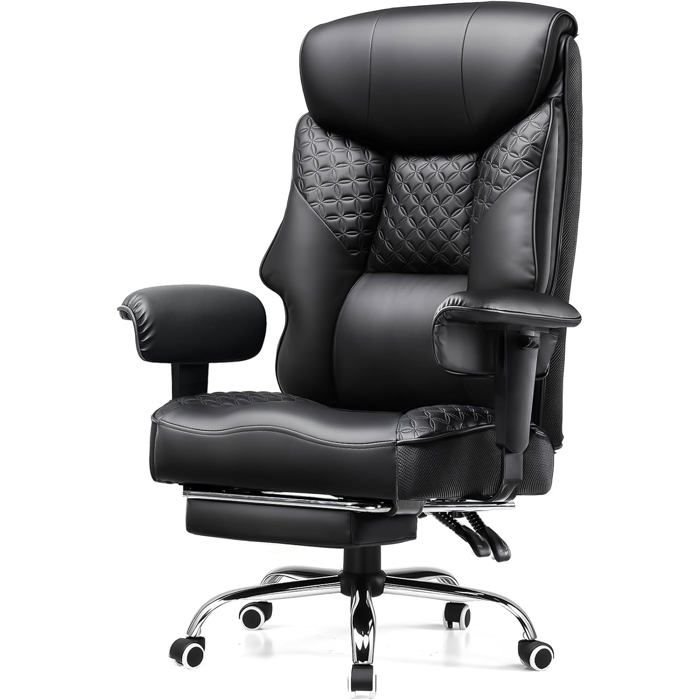 Chaise Gaming Grandes Tailles 180kg Bureau Ergonomique Siège 3D Réglable avec Repose Pieds Cuir PU Confort - vue 4