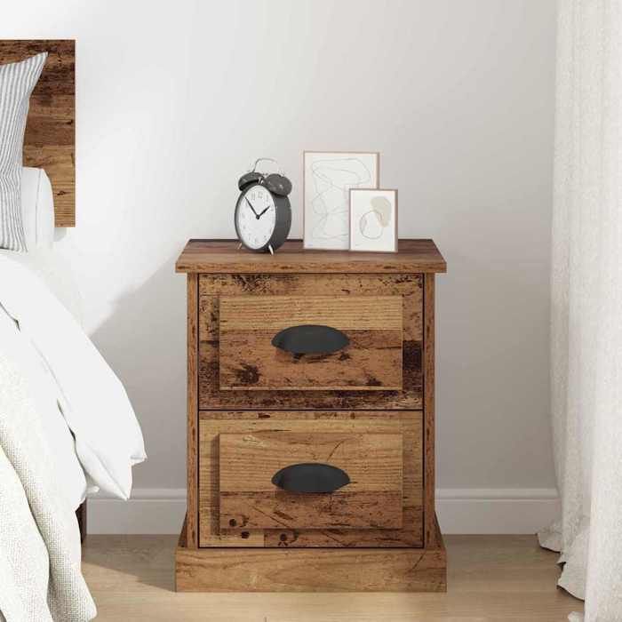 Cabinet de chevet avec tiroirs - WIENS - Bois ancien - 39x39x475 cm - 2 tiroirs - 60 kg max - Rangement spacieux