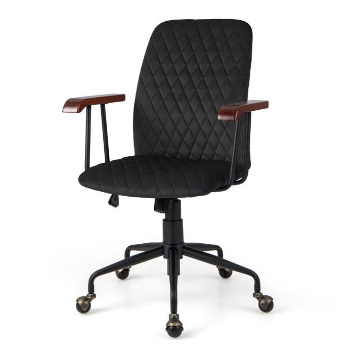 Fauteuil de bureau - HELLOSHOP26 - Velours noir - Dossier basculant - Hauteur réglable - Roulettes cuivre