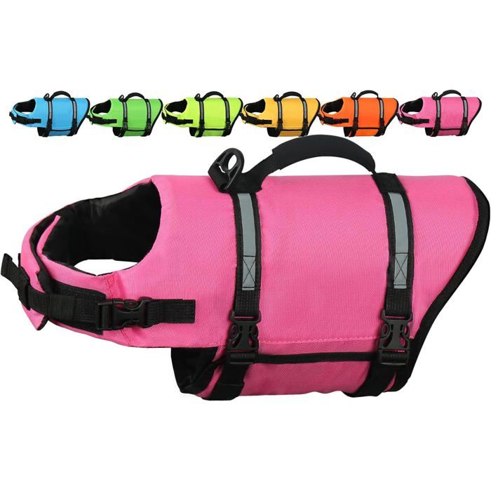 Meilleurs prix pour HAWUJ Gilet de sauvetage anti-déchirure pour chien aide à la flottabilité et à la natation gilet de sauvetage taille S rose