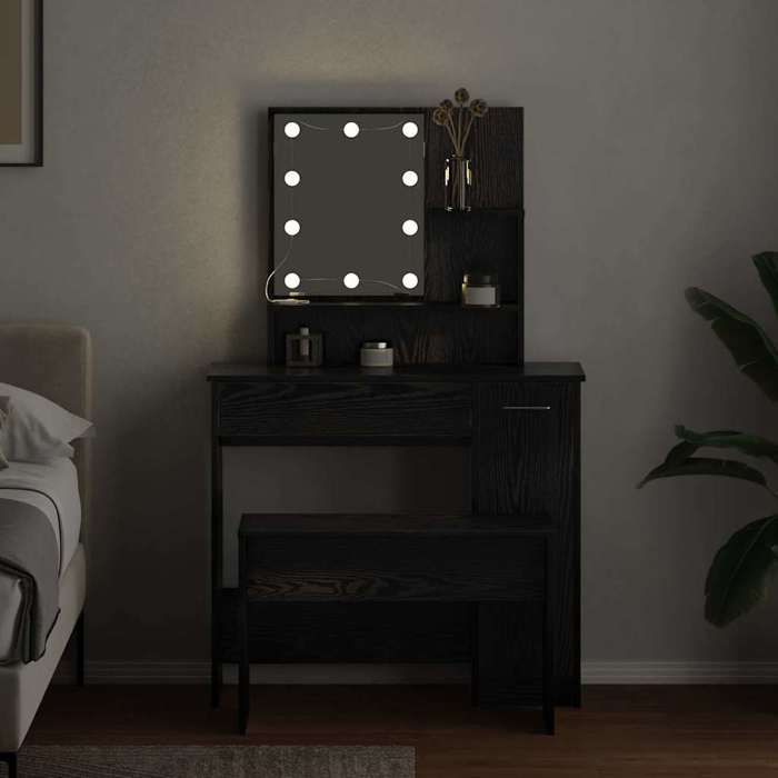 Sales SeasonCoiffeuse femme/Ensemble de table de maquillage LED - 1 Personne - CLARENCE - avec porte 2 pcs - SOLOMON - Armoire maq
