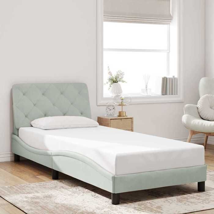Gris Cadre de lit sans matelas gris clair 90x200 cm velours - Lit chambre H13424
