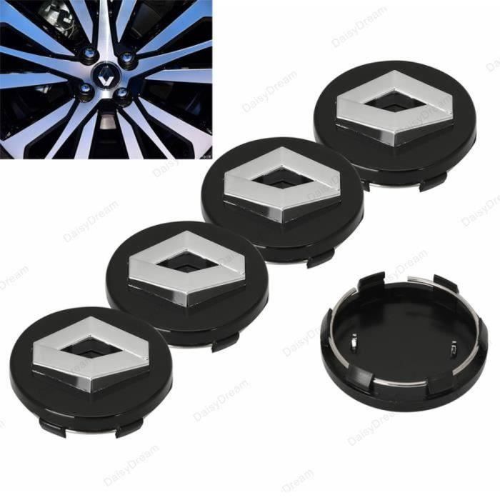 Cache De Roue Lot de 4 centre de roue cache moyeu Remplacement pour Renault 60mm(Noir ...