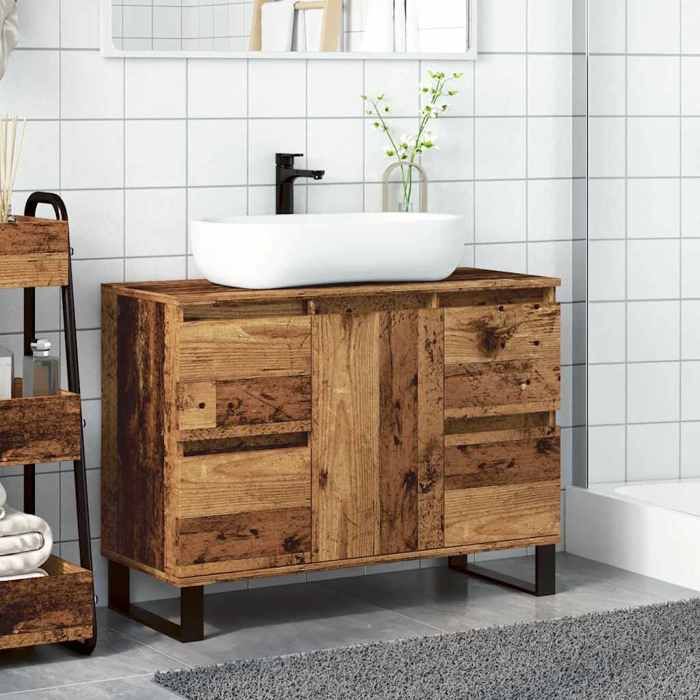 (TOP 2026)Armoire de salle de bain - 1 PC - SWEETY - Armoire Bas - Pour WC - vieux bois 80x33x60cm bois ingénierie 471450