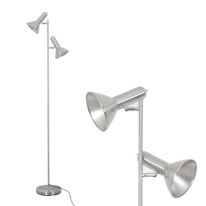 Lampe sur pied Amdelne LED double culot douilles E27 (ampoules non fournies) abat-jour en forme de cornet Nickel