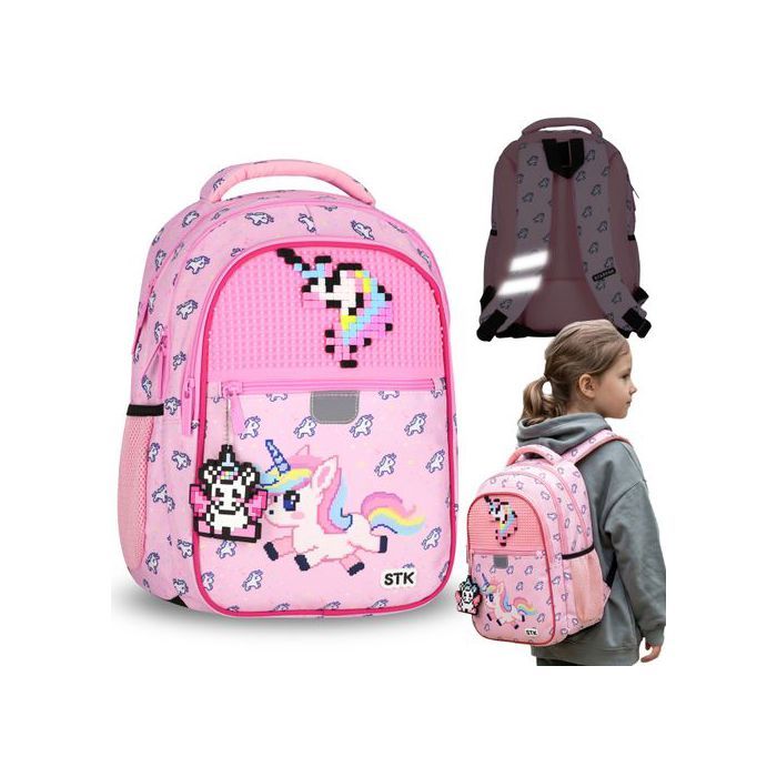 Licorne sac à dos scolaire rigide cartable pour fille avec bandes réfléchissantes quatre compartiments 24l