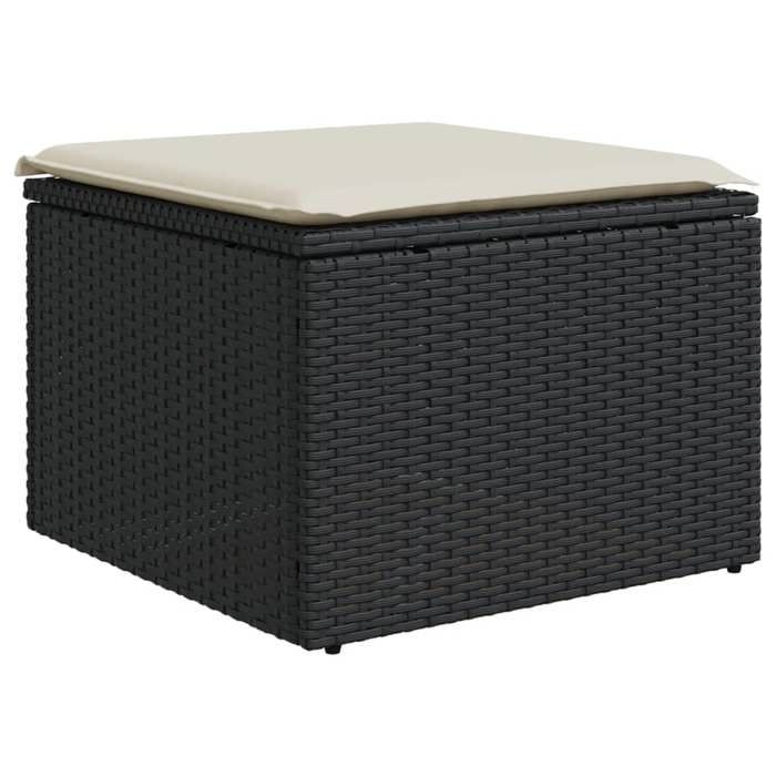 Noir Pouf dextérieur -  Tabouret de jardin avec coussin noir 55x55x37 cm résine tressée m4022