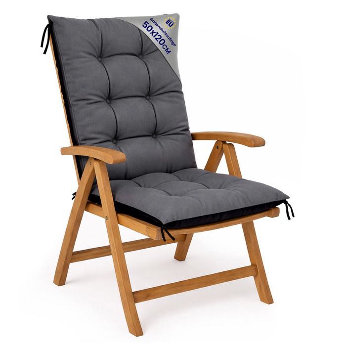 Coussin Chaise Jardin Dossier Haut 50x120 cm - Matelas Siege Extérieur Mobilier Confort Imperméable Graphite