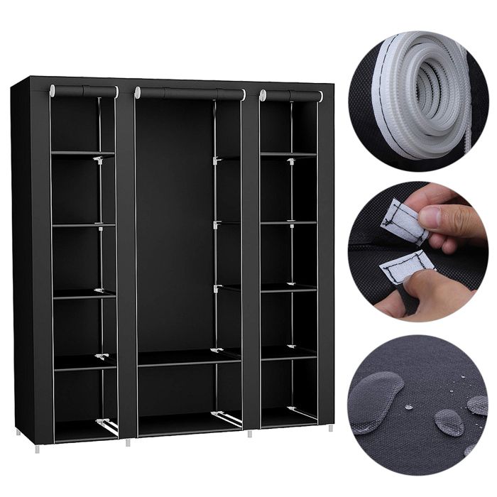 KEDIA Armoire portable en tissu Vêtements suspendus Stable Facile à assembler Couvercle Chambre à coucher (175x150x45)cm noir