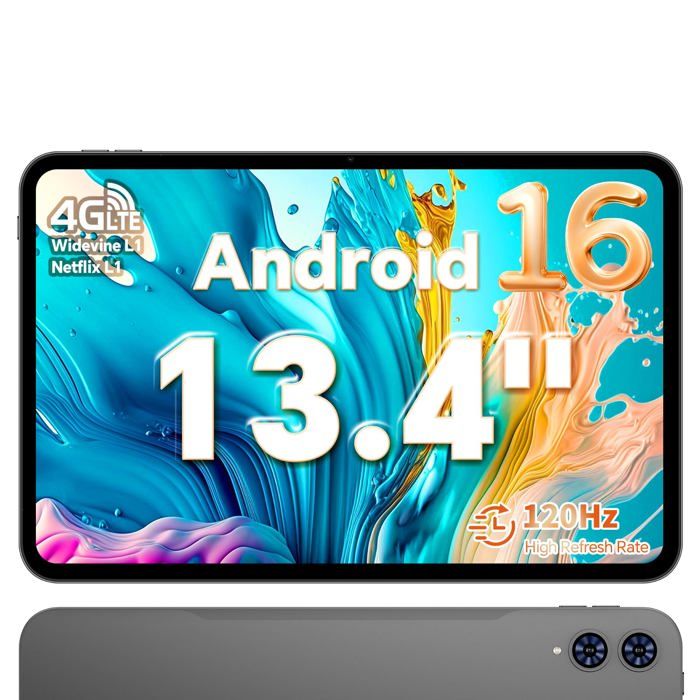 T65 Tablette 13.4 Pouces Android 16 Écran 120Hz Dual SIM 4G LTE 26Go RAM 128Go ROM Octa-Core 2.2GHz 8000mAh Tablette Tactil