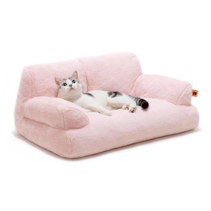 Lit canapé chat/chien rembourré doux design ergonomique adapté au repos animal，66cm*37cm*33cm，Rose