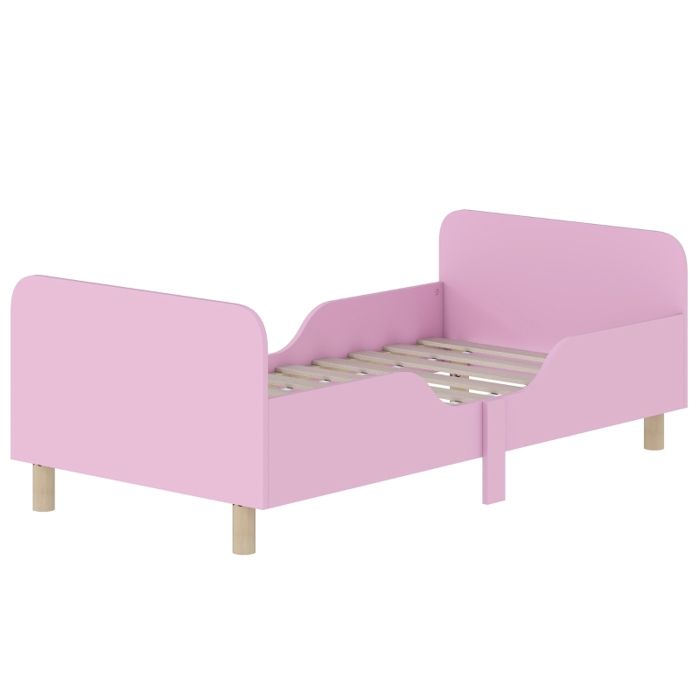 Cadre lit enfant avec barrière de sécurité petit lit MDF rose sans matelas