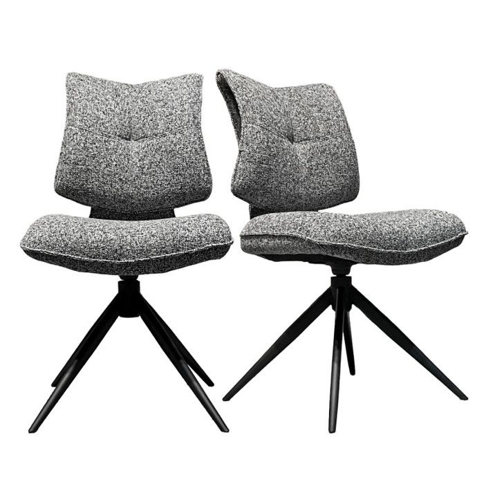 Lot de 2 chaises pivotantes 360° en tissu chiné noir gris foncé avec dossier replié design et pieds métal noir – IMOGEN Meubletmoi Lot de 2 chaises pivotantes 360° en tissu chiné noir gris foncé avec dossier replié design et pieds métal noir – IMOGEN Meubletmoi