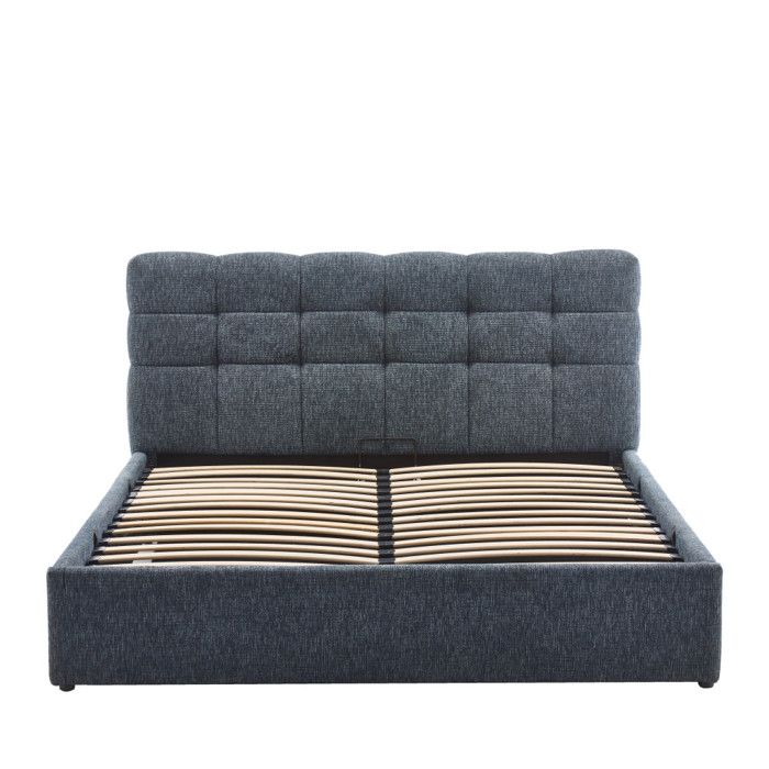Acara - Lit coffre matelassé en tissu 140x190cm - Bleu chiné Acara - Lit coffre matelassé en tissu 140x190cm - Bleu chiné