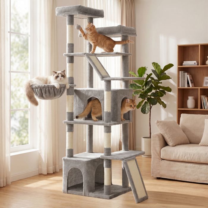 Grand Arbre à Chat Griffoir Robuste pour Chats d’Intérieur Tissu Peluche Gris Clair Grand Arbre à Chat Griffoir Robuste pour Chats d’Intérieur Tissu Peluche Gris Clair