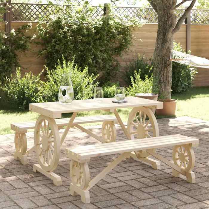 VIDAXL Ensemble Table avec chaises jardin (3 pcs) - ANTI-UV - bois de sapin massif 115x55x65 cm M2660