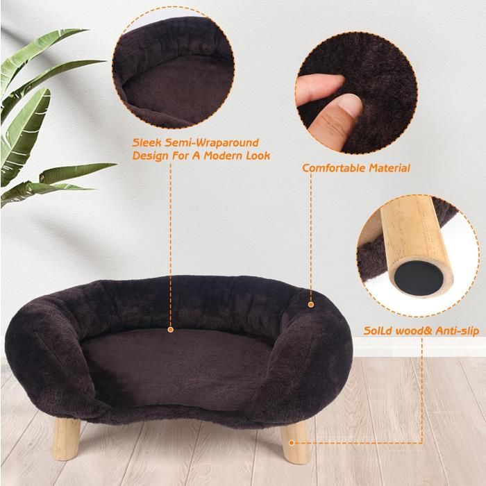 Canapé pour chat marron – Polyester – design semi-enveloppant – antidérapant et silencieux